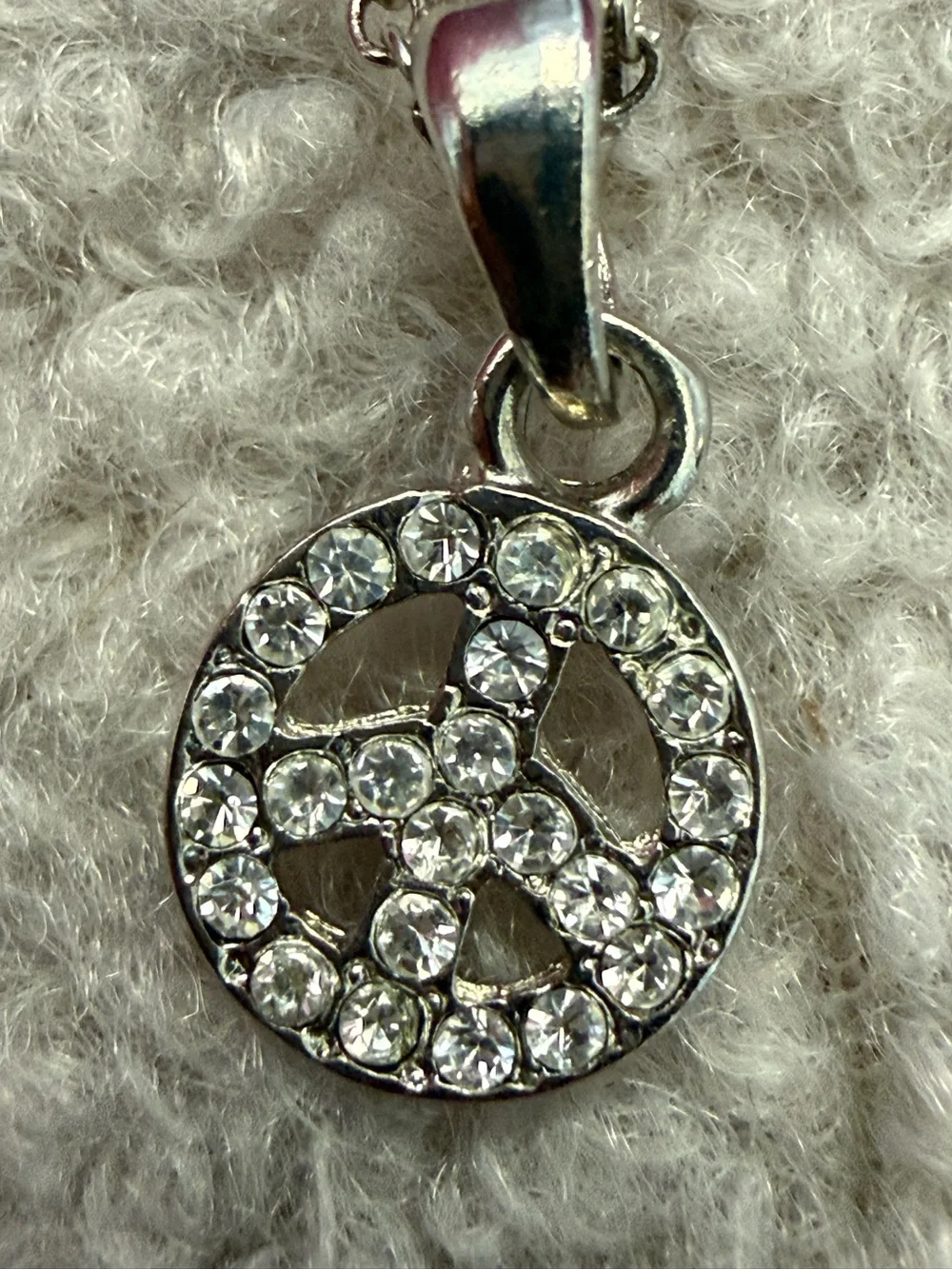Crystal Peace Sign Pendant Necklace - Silver Tone